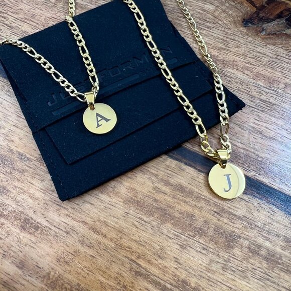 Custom Engraved Letter Coin with 3mm Figaro Chain - Picture 3 of 6